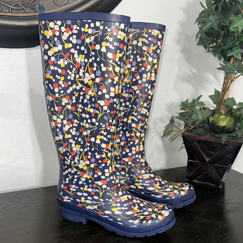 Anthropologie Colloquial Rain Boots Pop Potpourri  Blue Motif Floral print Sz 6 - Picture 4 of 14